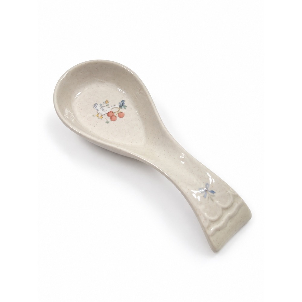 Vintage Cottagecore Goose Cherry Ceramic Spoon Rest Country Kitchen 5 1/8"